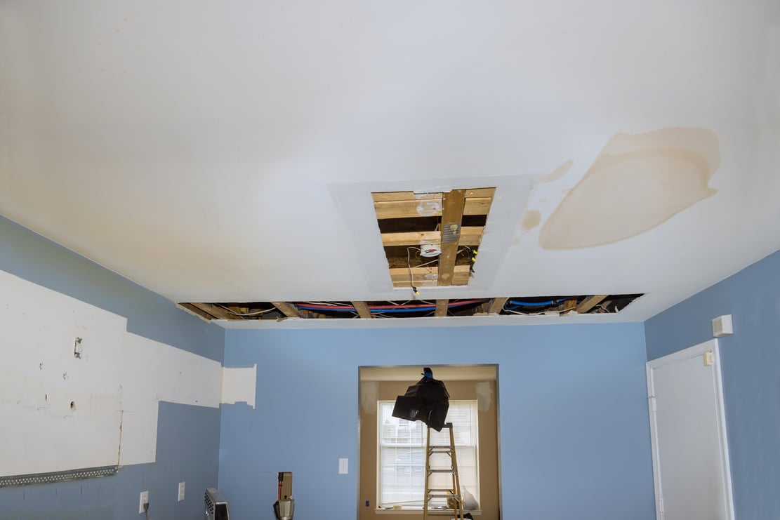 Repair Plumbing Line with a Leaking Pipe in a Ceiling